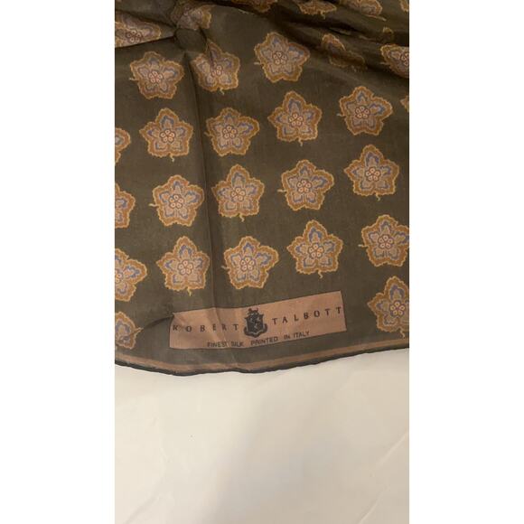 ROBERT TALBOTT Fine Silk Scarf Printed in Italy  - Brown / Blu - Semi Sheer - Picture 11 of 11